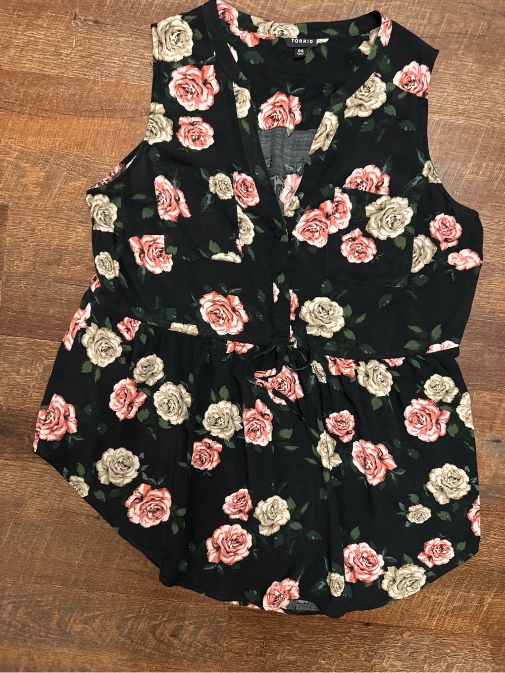 Torrid Floral Sleeveless Babydoll Peplum Top size 00 (M/L) 10 Rose Tie Boho